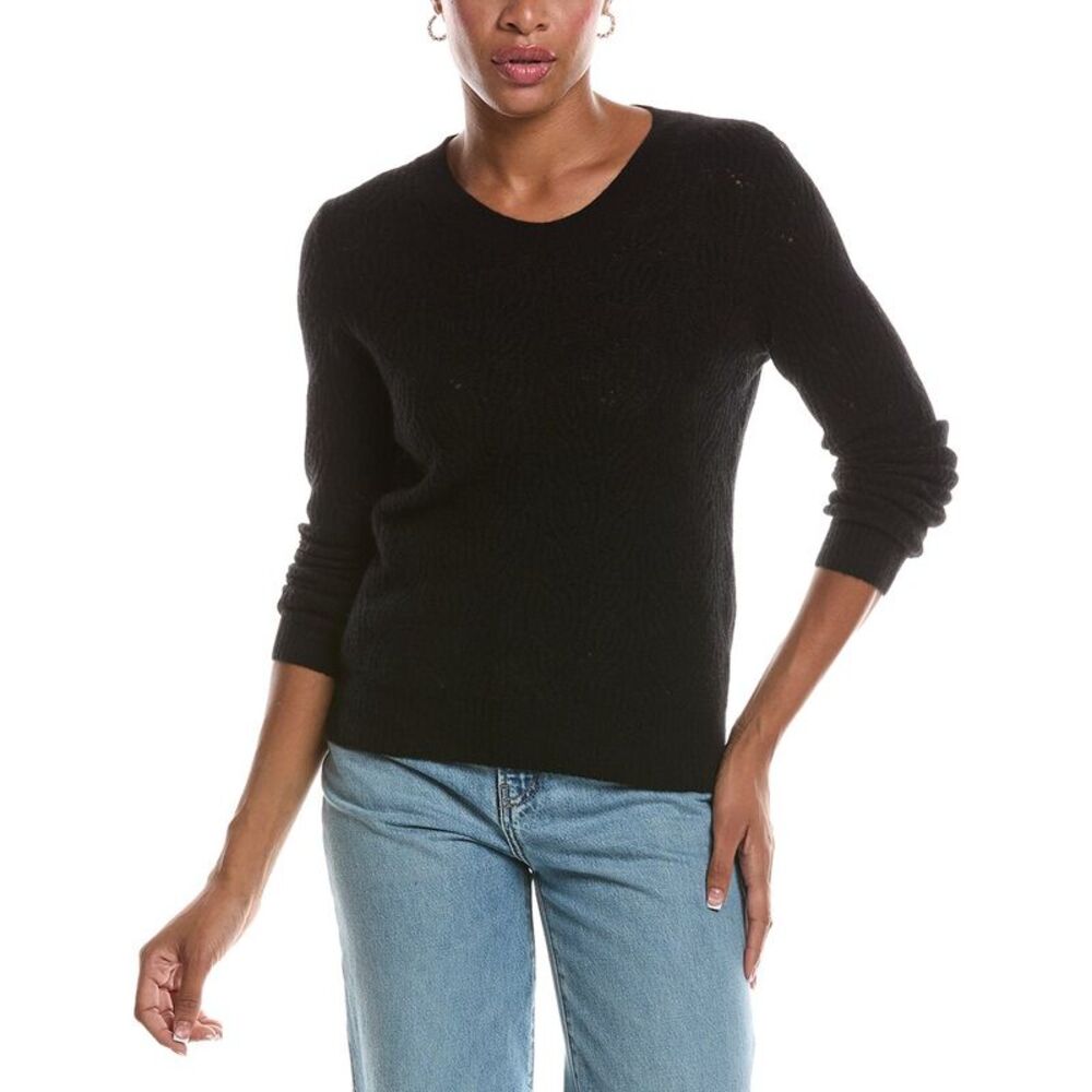 Naadam Womens  Coastal Cashmere Novelty Stitch Crewneck Sweater, Black
